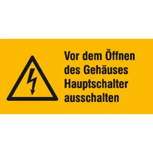 Znak upozorenja Oprez Isključite glavni prekidač prije otvaranja kućišta Folija samoljepljiva (Š x V) 131 mm x 65 mm slika
