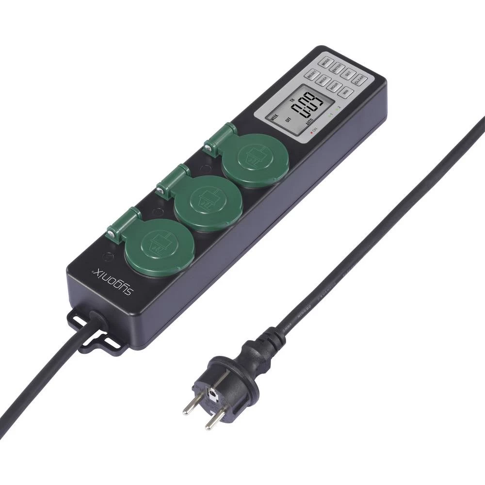 Sygonix SY-6786454 vrtna utičnica s timerom 3-struki crna, zelena utičnica 1 kom. slika