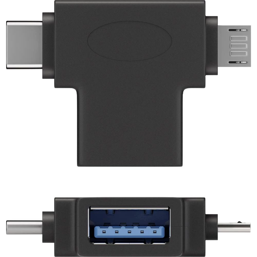 USB 3.0 T-adapter [1x Ženski konektor USB 3.0 tipa A - 1x Muški konektor USB 2.0 tipa Micro B, Muški konektor USB-C&trade;] Crna slika