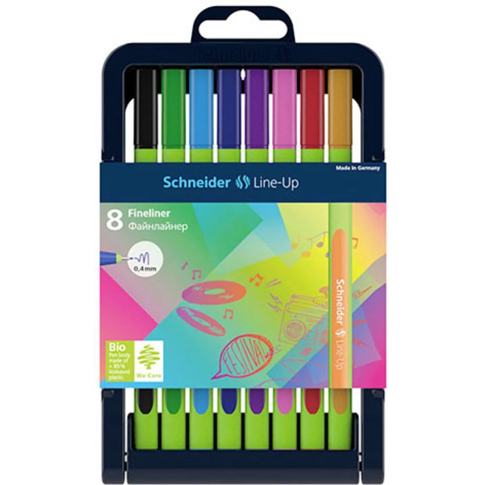 Schneider 191098 K-Box 8x FL Line-Up 0,4 fineliner crna, zelena, plava boja, ljubičasta, ružičasta, crvena, narančasta slika