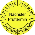 SafetyMarking 30.3725.24-29 inspekcijska naljepnica Nächster Prüftermin 2024-2029 žuto-crna samoljepljiva folija (Ø) 1.5
