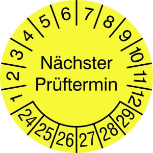 SafetyMarking 30.3725.24-29 inspekcijska naljepnica Nächster Prüftermin 2024-2029 žuto-crna samoljepljiva folija (Ø) 1.5 slika