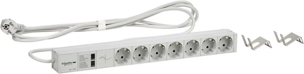 19 " Višestruka utičnica za mrežni ormar 1 U Utičnica sa zaštitnim kontaktom Schneider Electric NSYAPU19S7FA Aluminij boja slika