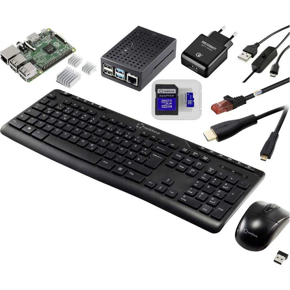 Renkforce Pro Set Raspberry Pi® 2 B 1 GB 4 x 0.9 GHz uklj. napajanje, uklj. kućište, uklj. hladnjak, uklj. HDMI kabel , uklj. tipkovnica, uklj. miš slika