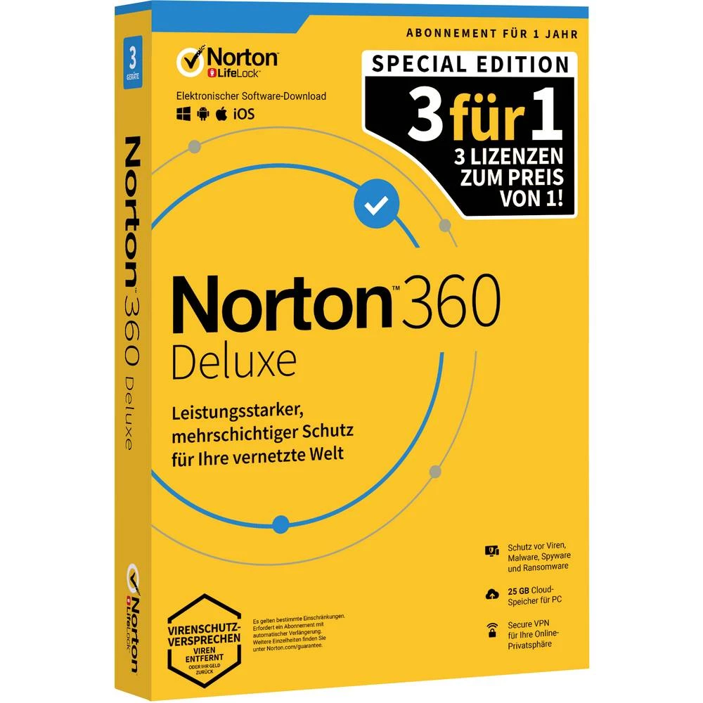 Norton Life Lock Norton™ 360 Deluxe Special Edition godišnja licenca, 3 licence Windows, mac os, android, ios sigurnost slika