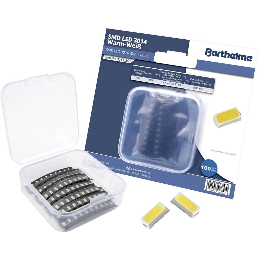 Barthelme SMD LED 3014 Toplo-bijela 3000 mcd 120 ° 30 mA 3 V Bulk slika