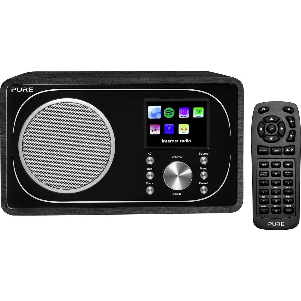 Pure    Evoke F3    internet stolni radio    internet, DAB+ (1012), ukw    aux, Bluetooth, DAB+, internetski radio , ukw, WLAN        uklj. daljinski upravljač, Spotify, funkcija alarma    cr slika