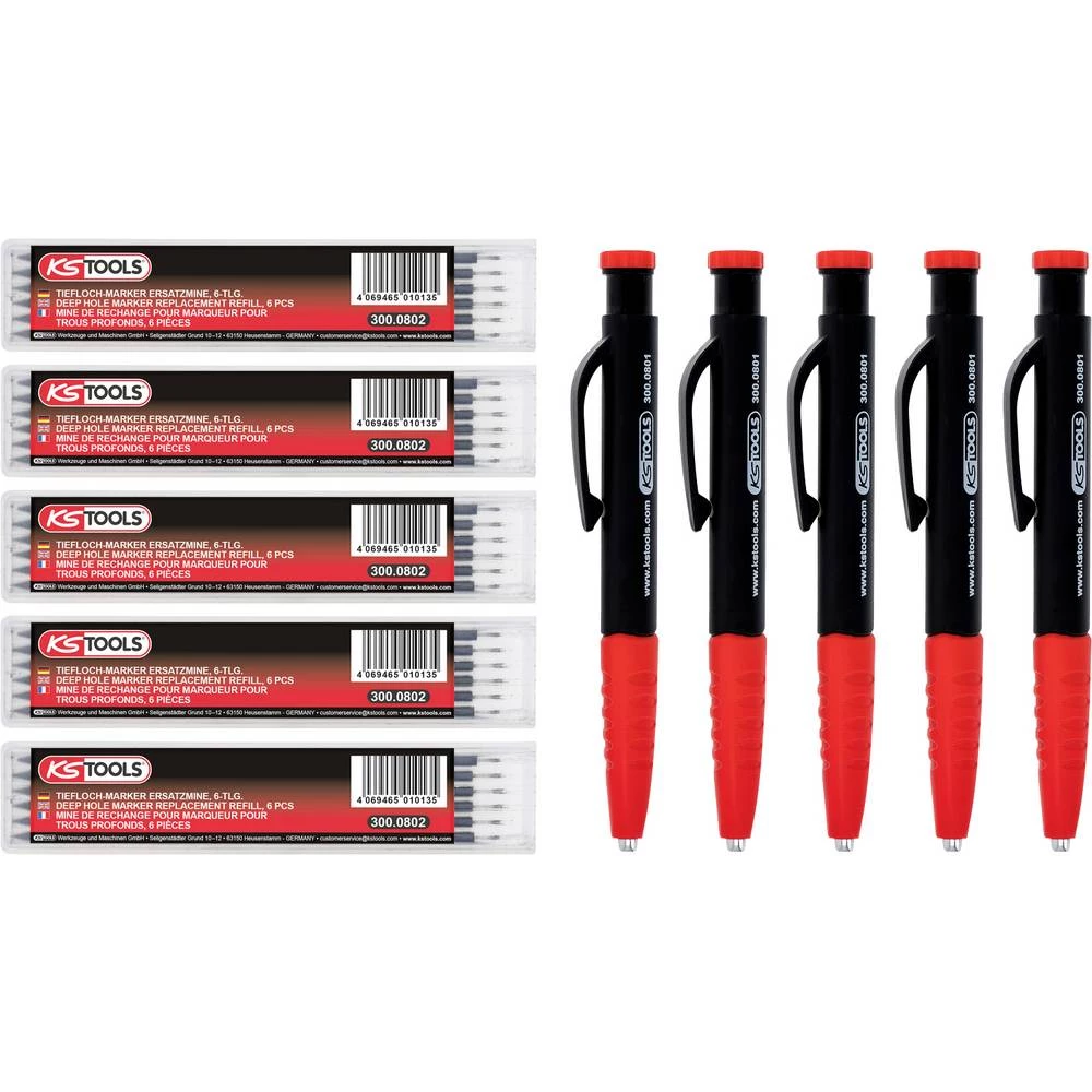 KS Tools 300.0800 marker za duboke rupe crna/crvena 5 kom. slika