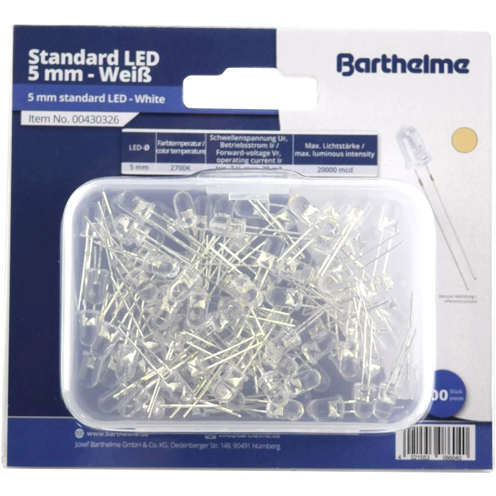 Barthelme LED komplet Toplo-bijela Okrugli 5 mm 20000 mcd 30 ° 20 mA 3 V slika