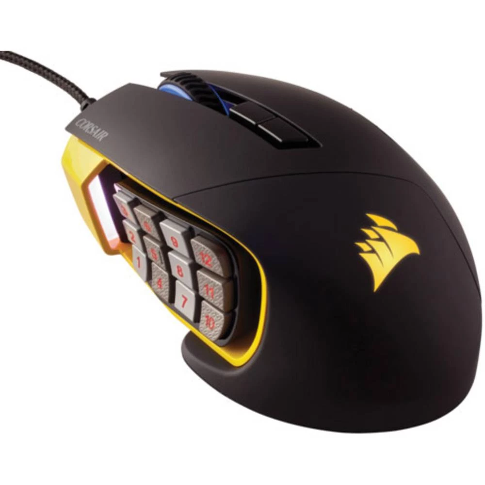 USB igraći miš (obnovljen) Optički Corsair Scimitar Pro RGB MMO Osvjetljen, Integrirana profilna memorija Crna slika