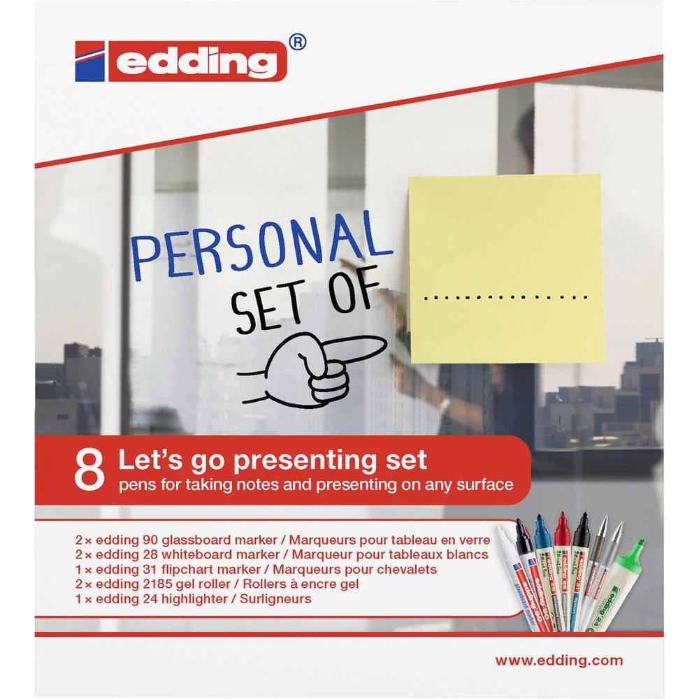 Edding 4-BTWPRES e-BTW Whiteboardmarker set crna, bijela, plava boja, crvena, srebrna  8 kom/paket slika