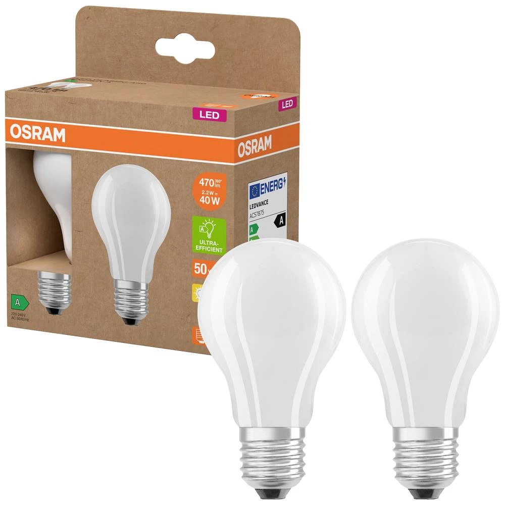 OSRAM 4099854253485 LED Energetska učinkovitost 2021 A (A - G) E27 oblik kruške 2.2 W = 40 W toplo bijela (Ø x V) 60 mm slika