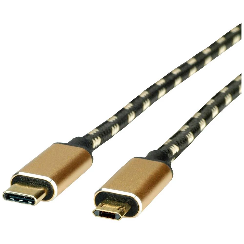 Roline USB kabel USB 2.0 USB-C™ utikač, USB-Micro-B utikač 3.00 m crna, zlatna sa zaštitom 11.02.8791 slika