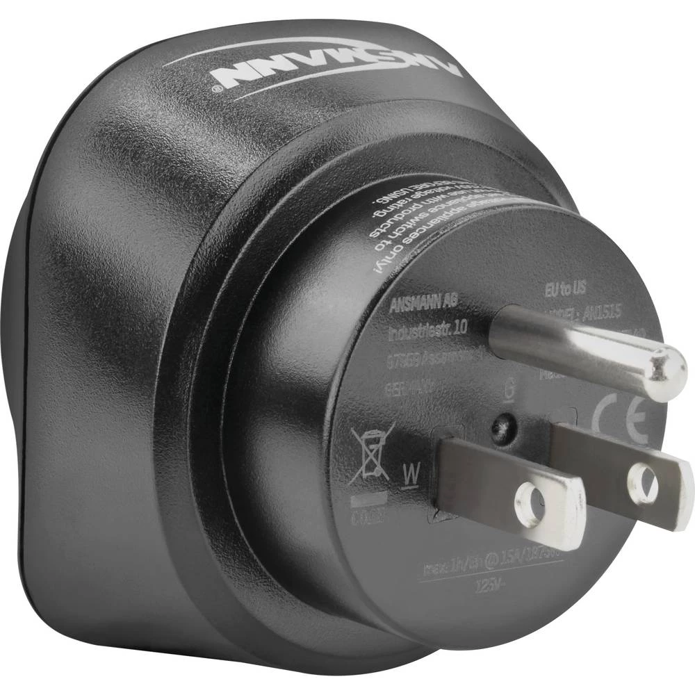 Ansmann 1250-0032 putni utikač EU to US slika