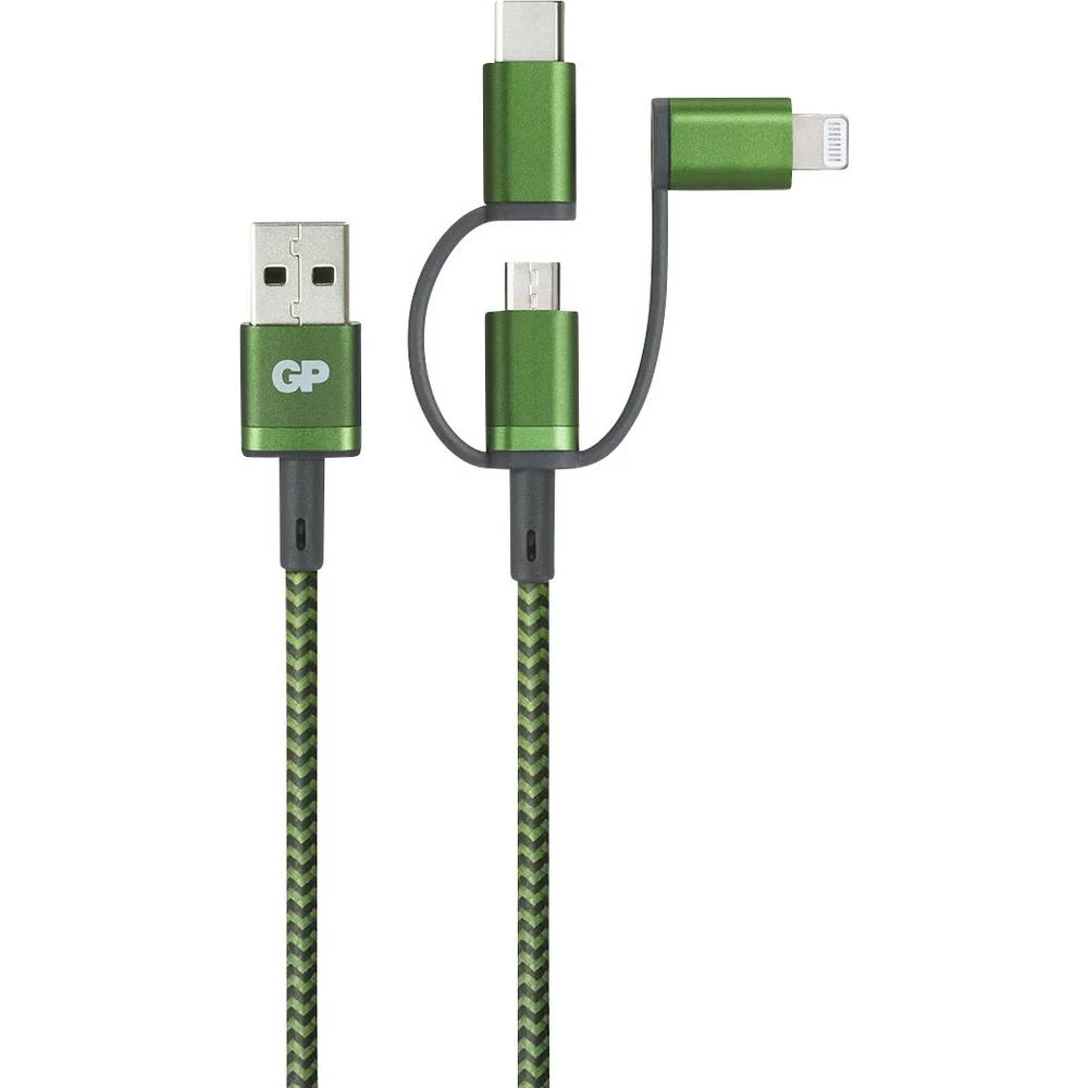 GP Batteries    USB kabel za punjenje        USB-A utikač, USB-Micro-B utikač, Apple Lightning utikač, USB-C™ utikač    1 m    zelena slika