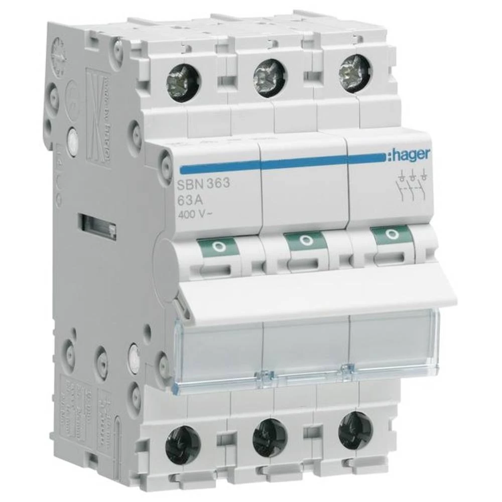 isključni prekidač    3-polni  63 A 3 zatvarač 400 V  Hager SBN363 slika