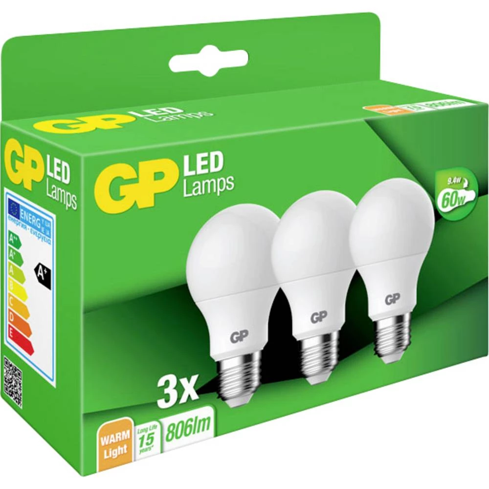 GP Batteries 740GPCLAS087687B3 LED Energetska učink. A+ (A++ - E) E27 klasičan oblik 9.4 W = 60 W toplo bijela (Ø x D) 6 slika