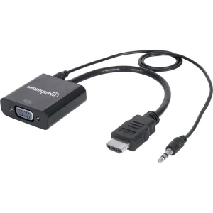 HDMI / Utičnica / VGA Adapter [1x Muški konektor HDMI - 1x Ženski konektor VGA, Priključna doza za 3,5 mm banana utikač] Crna Ma slika