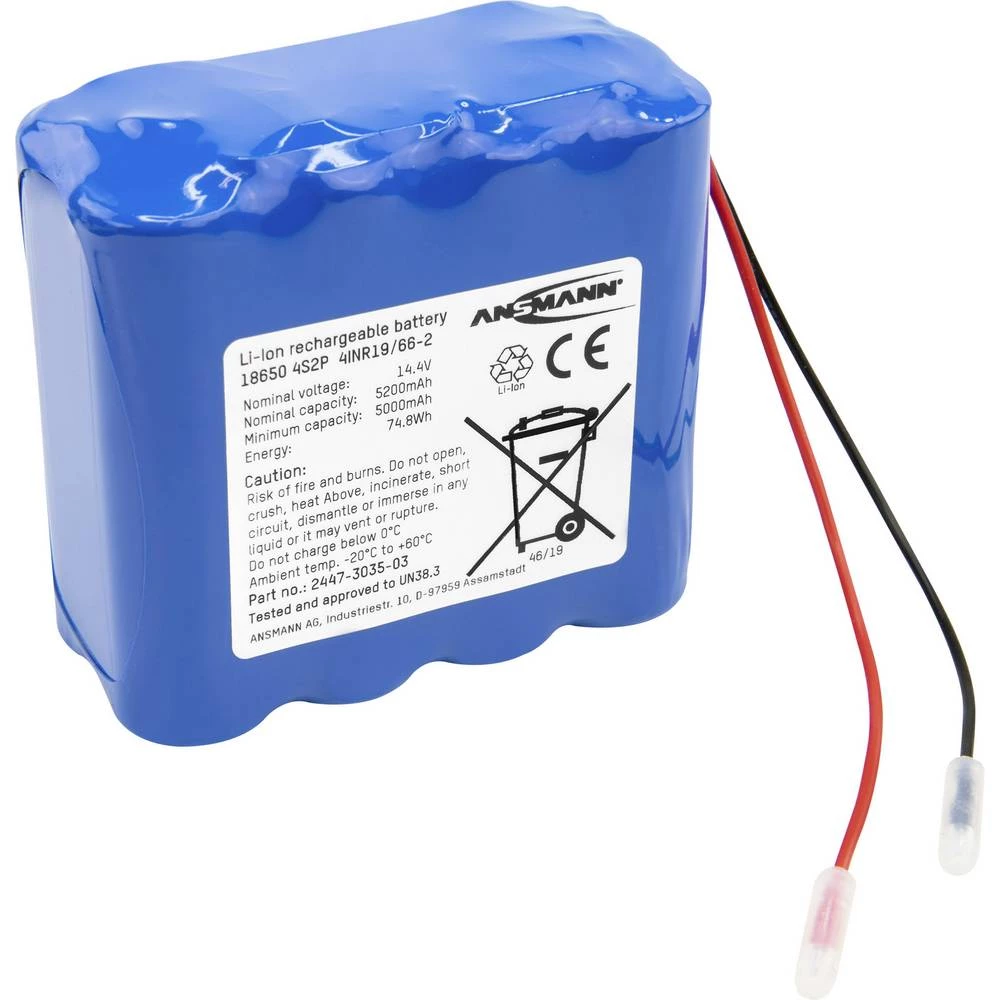 aku-pack 8x 18650 kabel li-ion Ansmann 4S2P 14.4 V 5200 mAh slika