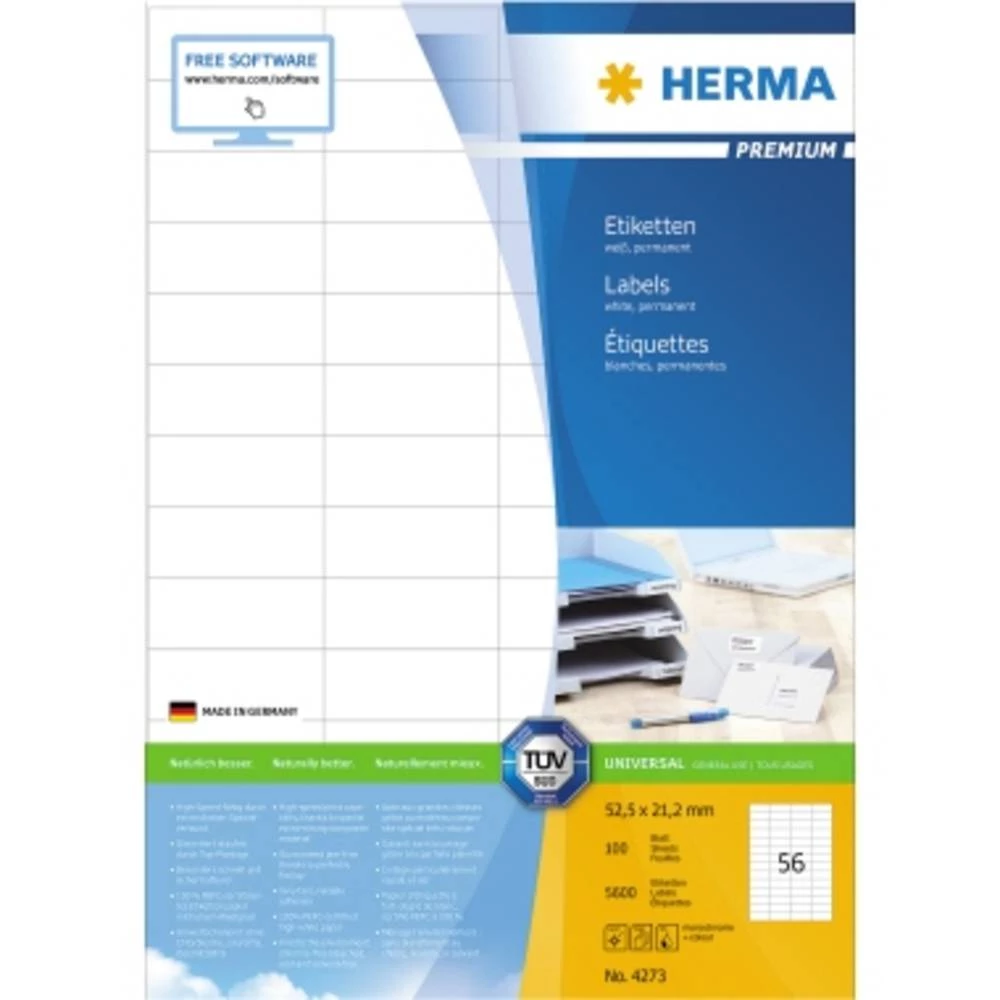Herma 4273 Etikete 52.5 x 21.2 mm Papir Bijela 5600 ST Trajno Univerzalne naljepnice Tinta, Laser, Kopija slika