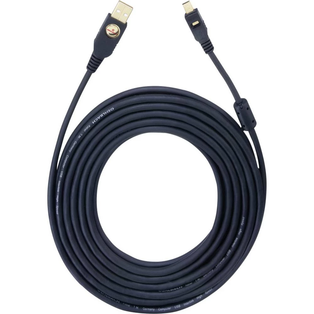 Oehlbach USB 2.0 Priključni kabel [1x Muški konektor USB 2.0 tipa A - 1x Muški konektor USB 2.0 tipa Mini B] 5 m Crna pozlaćeni slika