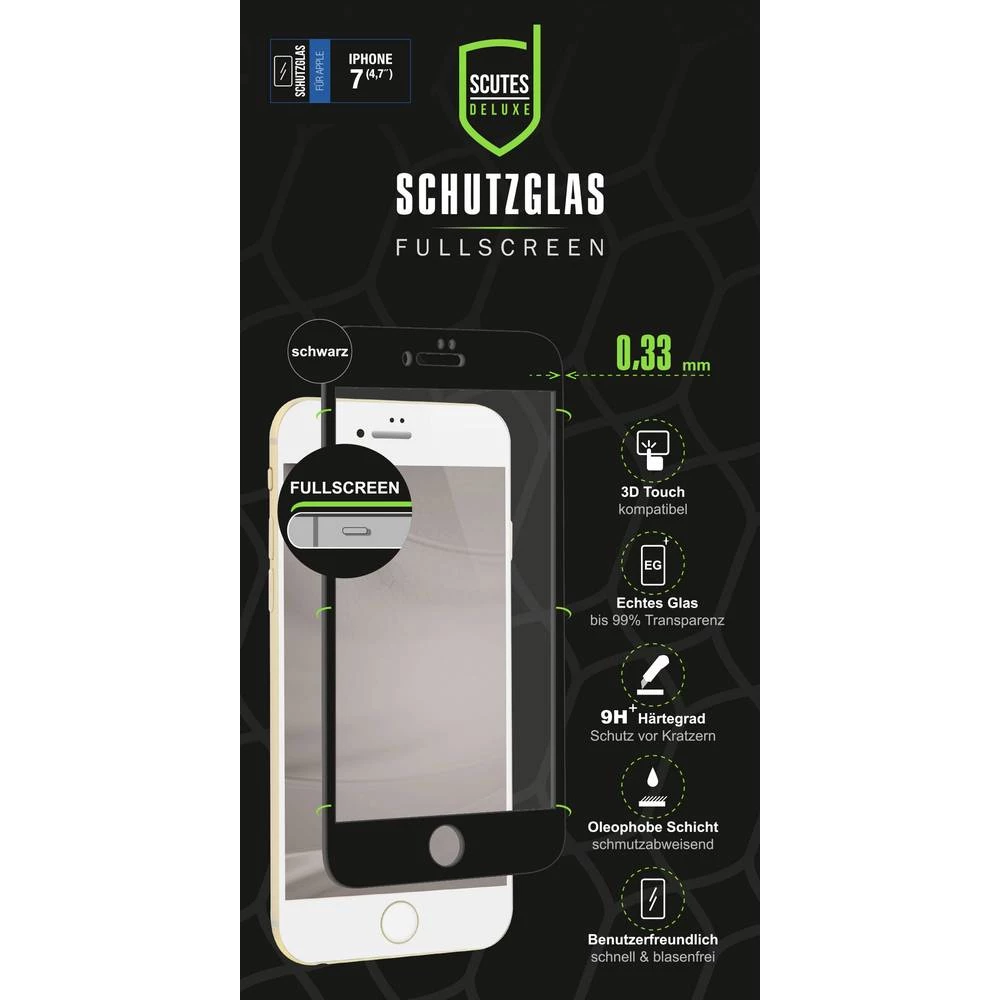 Scutes Deluxe 3D Schutzglas, IPhone 7/8 schwarz Zaštitno staklo zaslona Pogodno za: Apple iPhone 7, Apple iPhone 8 1 ST slika