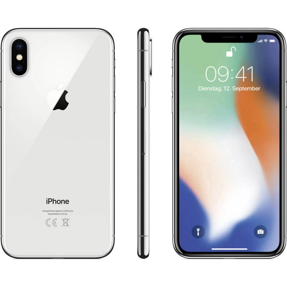 Apple iPhone x obnovljeno (stupanj A) 64 GB 5.8 palac (14.7 cm)  iOS 11 12 Megapixel srebrna slika