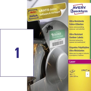Avery-Zweckform L7917-40 Etikete 210 x 297 mm Polietilen film Bijela 40 ST Trajno Univerzalne naljepnice slika