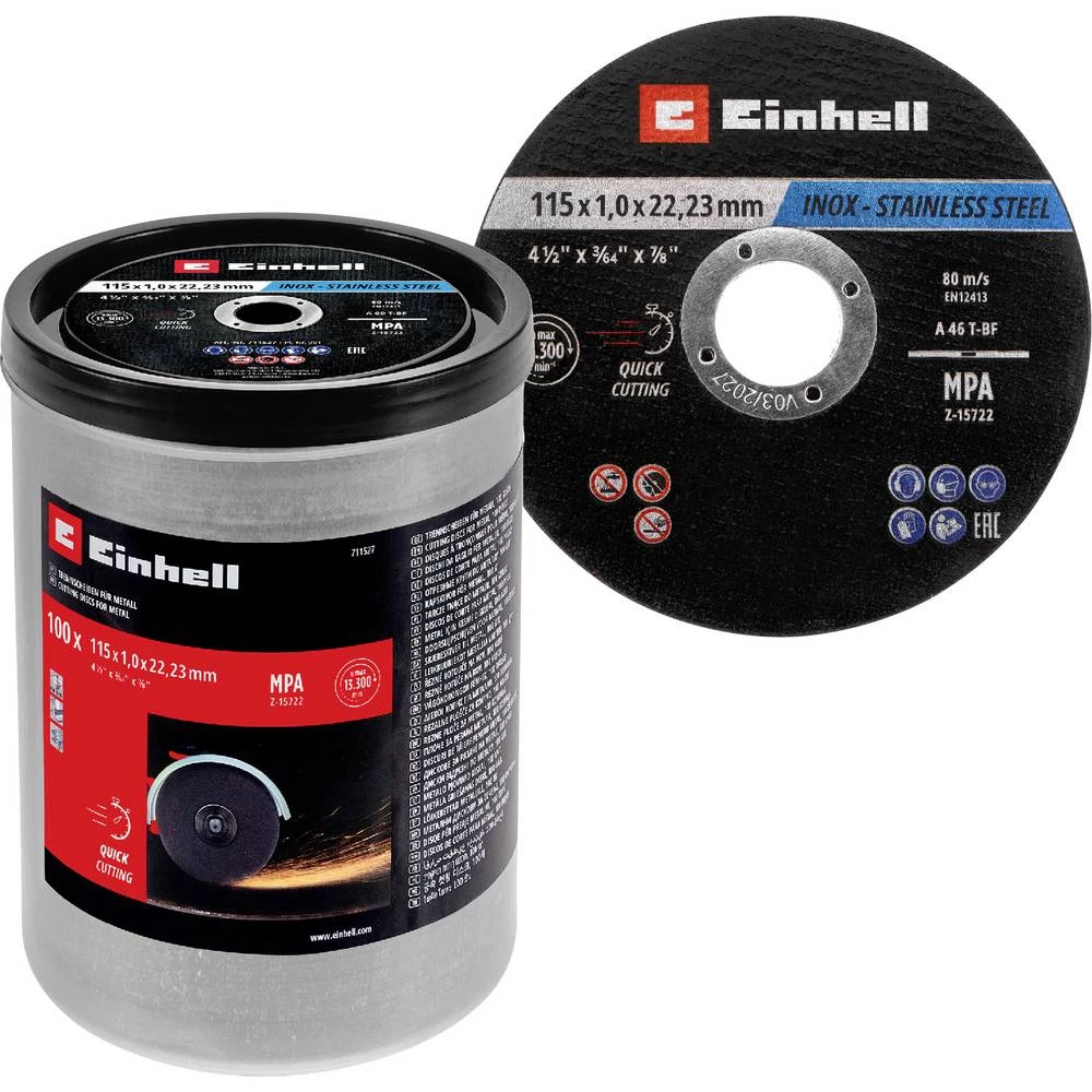 Einhell 711527 set reznih ploča 115 mm 100 kom. metal, nehrđajući čelik, čelik, lim slika