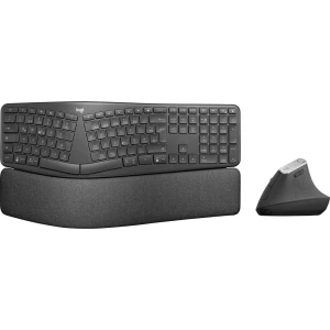 Logitech Ergo K860 + MX Vertikalna  bežična tastatura, Miš-Set njemački, QWERTZ Crna Ergonomično, Oslonac za dlan slika