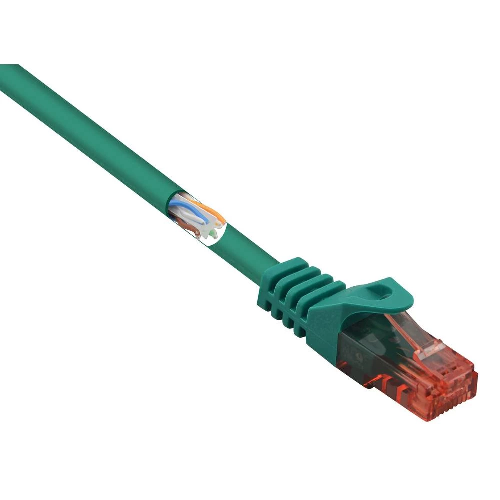 LAN (RJ45) Mreža Priključni kabel CAT 6 U/UTP 3.00 m Zelena sa zaštitom za nosić, Bez halogena Basetech slika