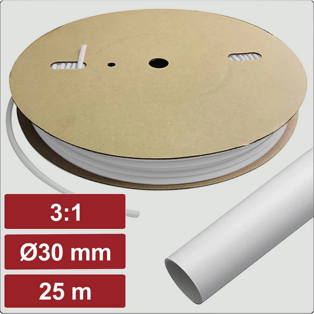 Electronic Garage EG25CA089 skupljajuća cijev s ljepilomi bijela 30 mm 10 mm Stopa skupljanja:3:1 25 m slika