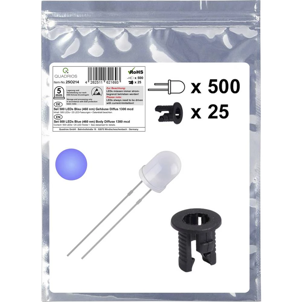 Quadrios 25O214 LED komplet plava boja okrugli 5 mm 1300 mcd 20 mA 3.0 V slika