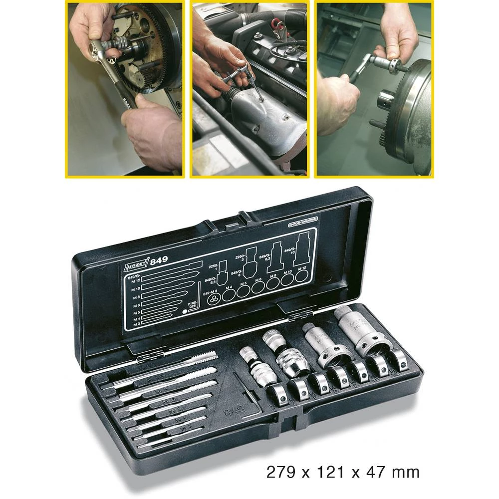 Hazet 849 komplet za popravak navoja 19-dijelni M8, M6, M5, M4, M3, M12, M10 slika