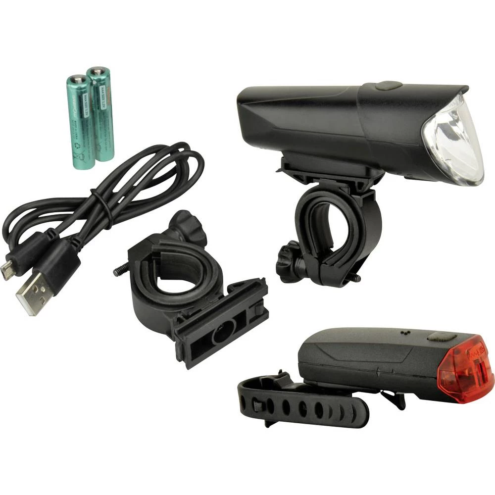 Komplet svjetla za bicikl Fischer Fahrrad 85346 LED pogon na punjivu bateriju , baterijski pogon Crna slika