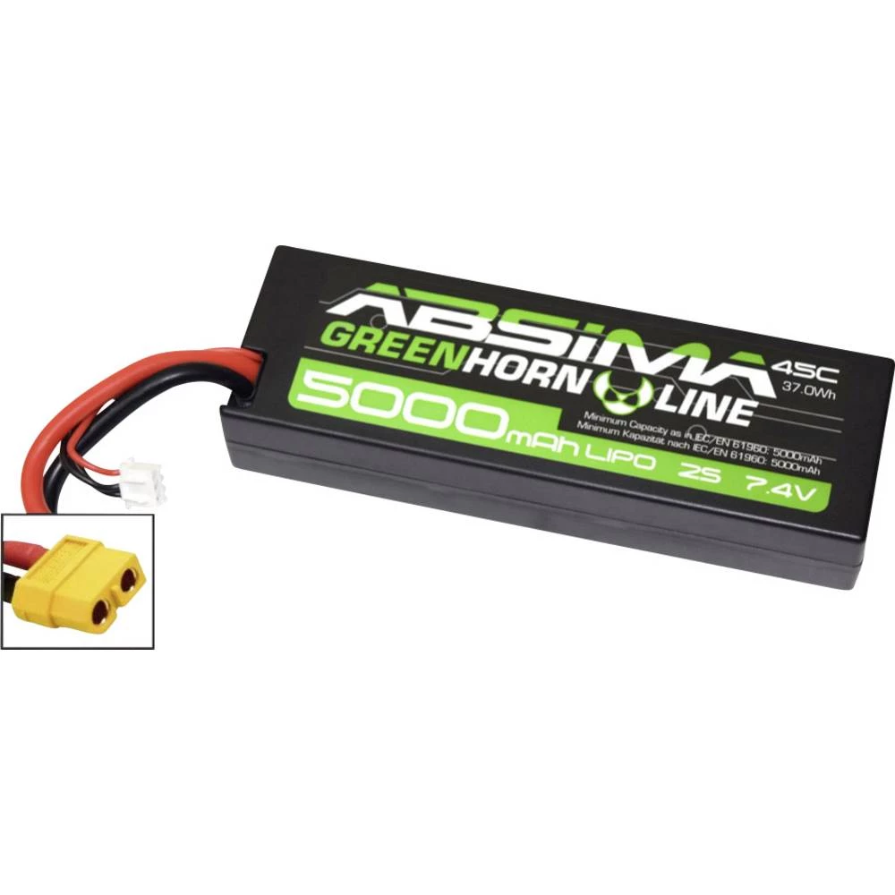 LiPo akumulatorski paket za modele 7.4 V 5000 mAh Broj ćelija: 2 45 C Absima Štapno tvrdo kućište XT60 slika