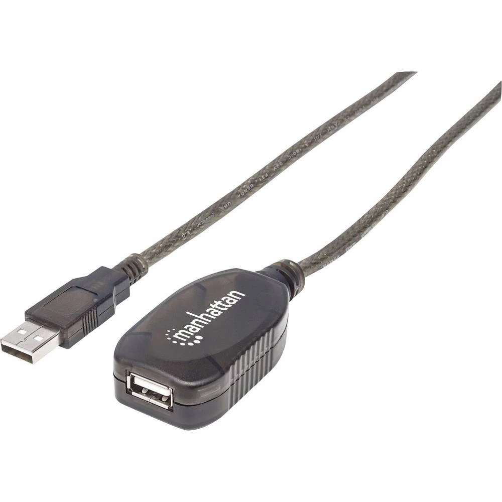 Manhattan USB kabel USB 2.0 USB-A utikač, USB-A utičnica 15.00 m crna okrugli, s LED 152365 slika