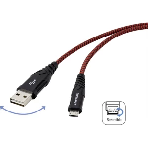TOOLCRAFT USB kabel USB 2.0 USB-A utikač, USB-C™ utikač 2.00 m crna/crvena izuzetno robusni opleteni štit, utikač primje slika