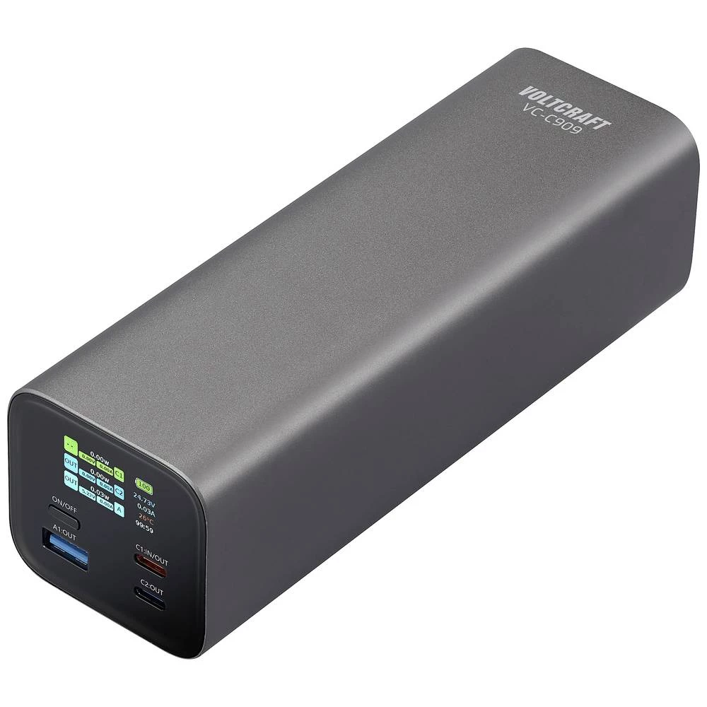 VOLTCRAFT VC-C909 powerbank (rezervna baterija) 27000 mAh Power Delivery Li-Ion crno-srebrna prikaz statusa slika