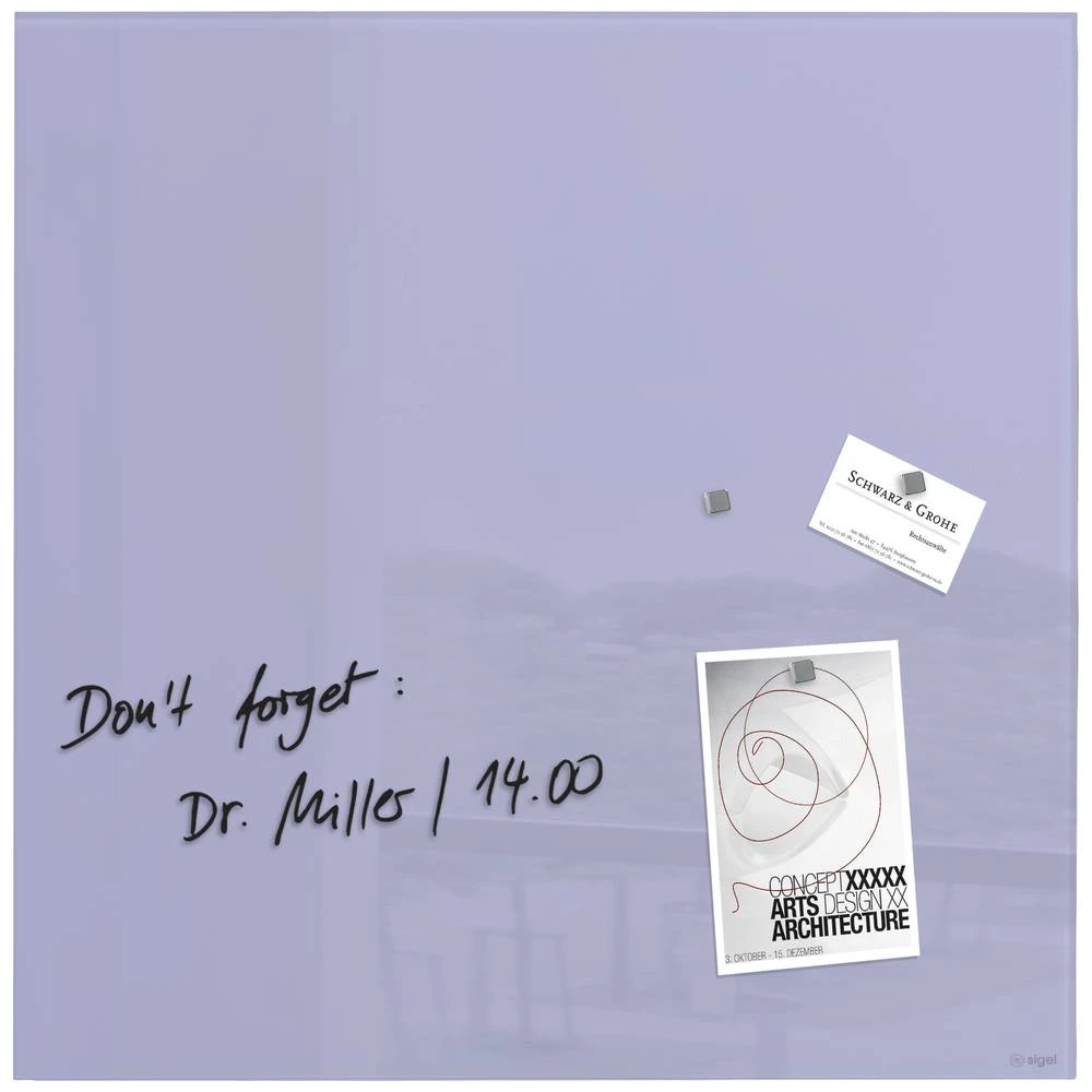 SIGEL Artverum magnetna staklena ploča - TÜV testirano - 48 x 48 cm - boja lavande - sigurnosno staklo (ESG) Sigel staklena magnetna ploča Artverum (Š x V) 48 cm x 48 cm lavanda GL119 slika