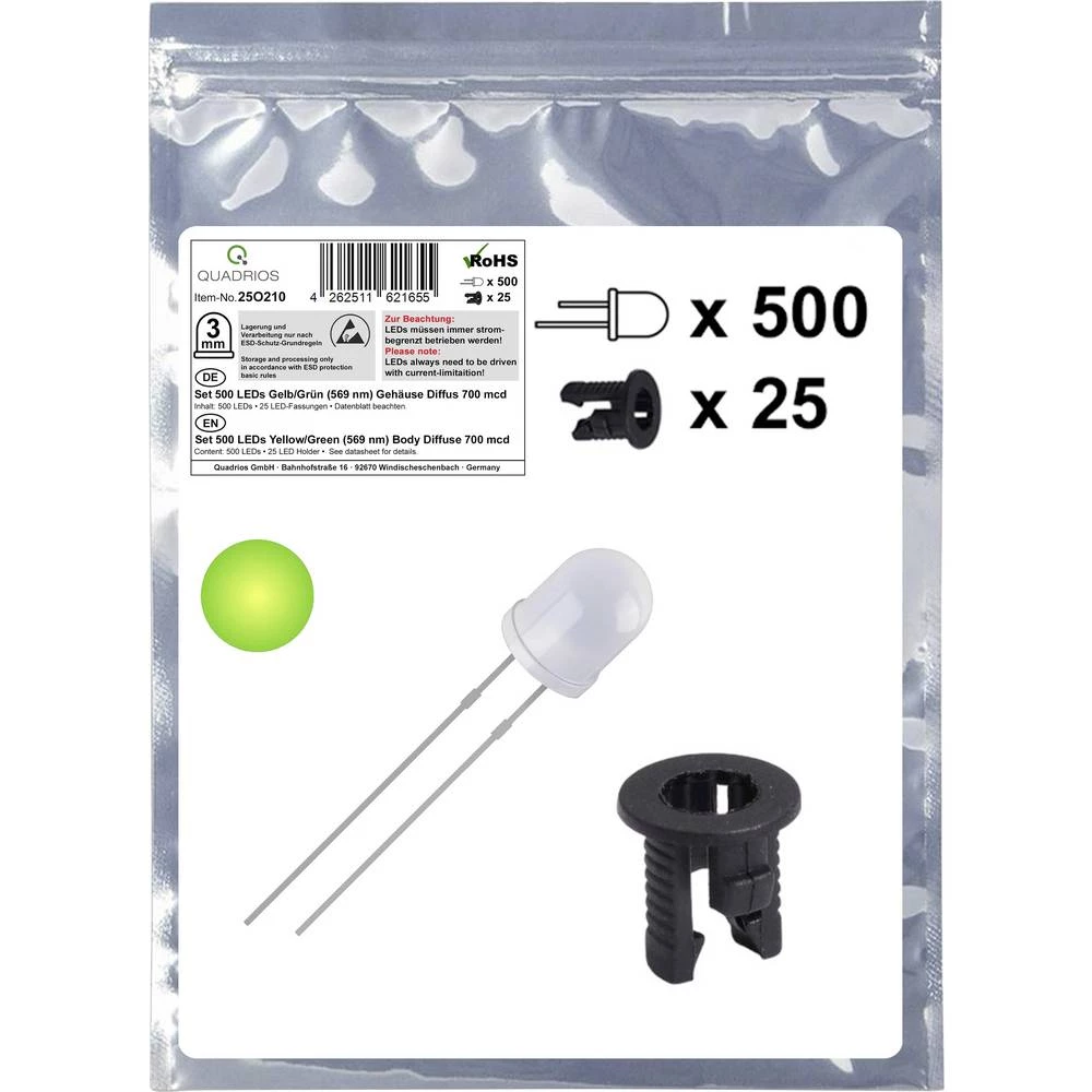 Quadrios 25O210 LED komplet žuto-zelena okrugli 3 mm 700 mcd 20 mA 2.0 V slika