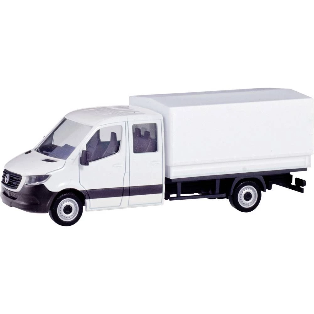 Herpa 013499 h0 model kamiona Mercedes Benz Sprinter dvostruka kabina s ravnom utovarnom platformom, bijela slika