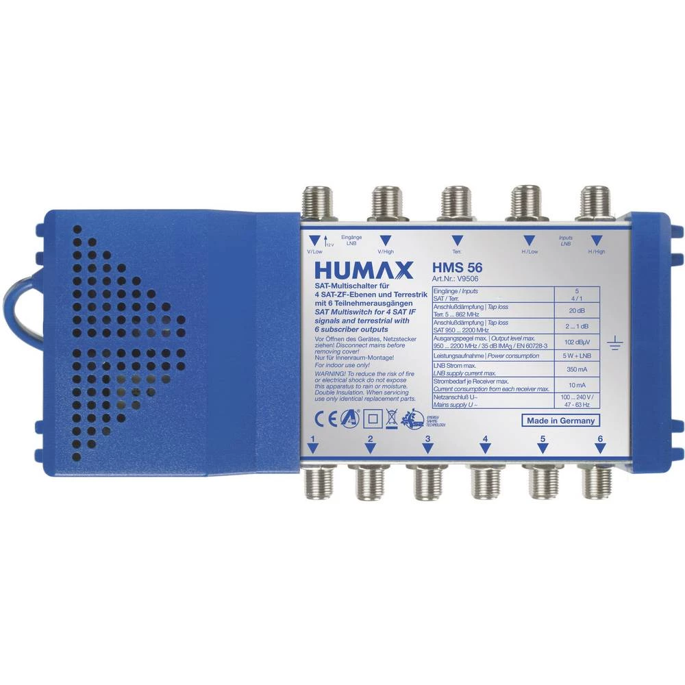 Satelitski multiprekidač Humax HMS 56 Ulazi: 5 (4 Sat/1 zemaljske) Broj sudionika: 6 StandBy funkcija slika