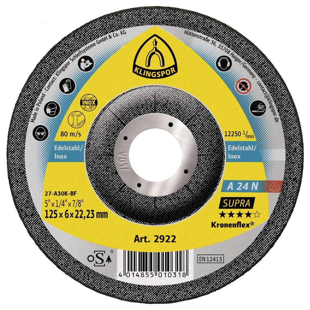 Klingspor 2922 A 24 N Supra brusna ploča promjer 125 mm Promjer bušotine 22.23 mm nehrđajući čelik 10 kom. slika