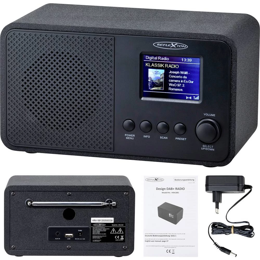 Reflexion desktop radio DAB+ (1012), UKW (1014) AUX, Bluetooth®, UKW, MP3 crna slika