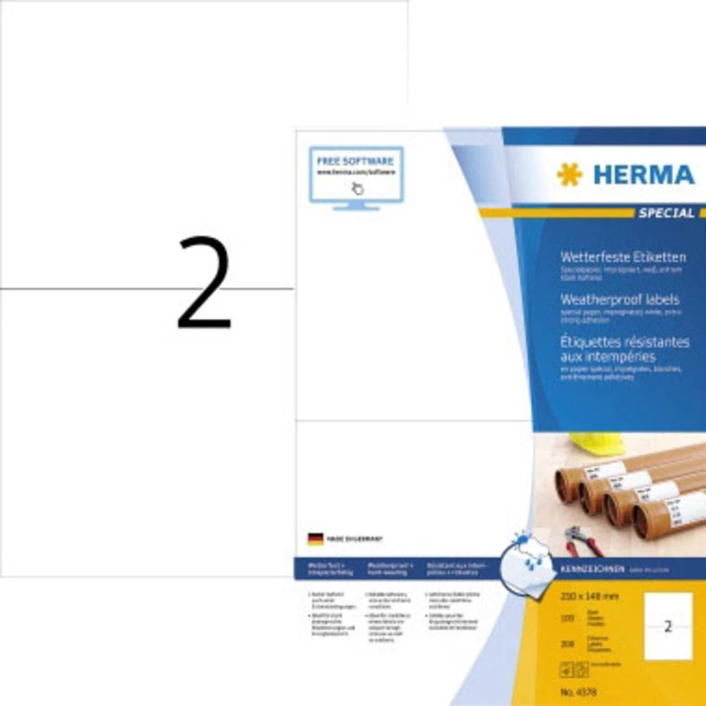 Herma 4378 Etikete (A4) 210 x 148 mm Papir vremenski nepropusan Bijela 200 ST Ekstra jako prianjanje Naljepnice otporne na vreme slika