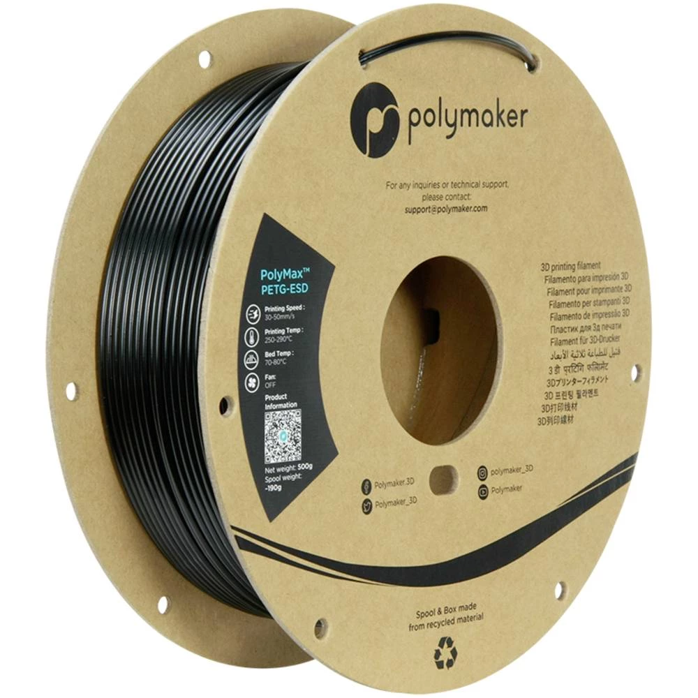 Polymaker PB03002 3D pisač filament PETG ESD siguran od elektrostatičkog pražnjenja, otporan na udarce 2.85 mm 500 g crn slika