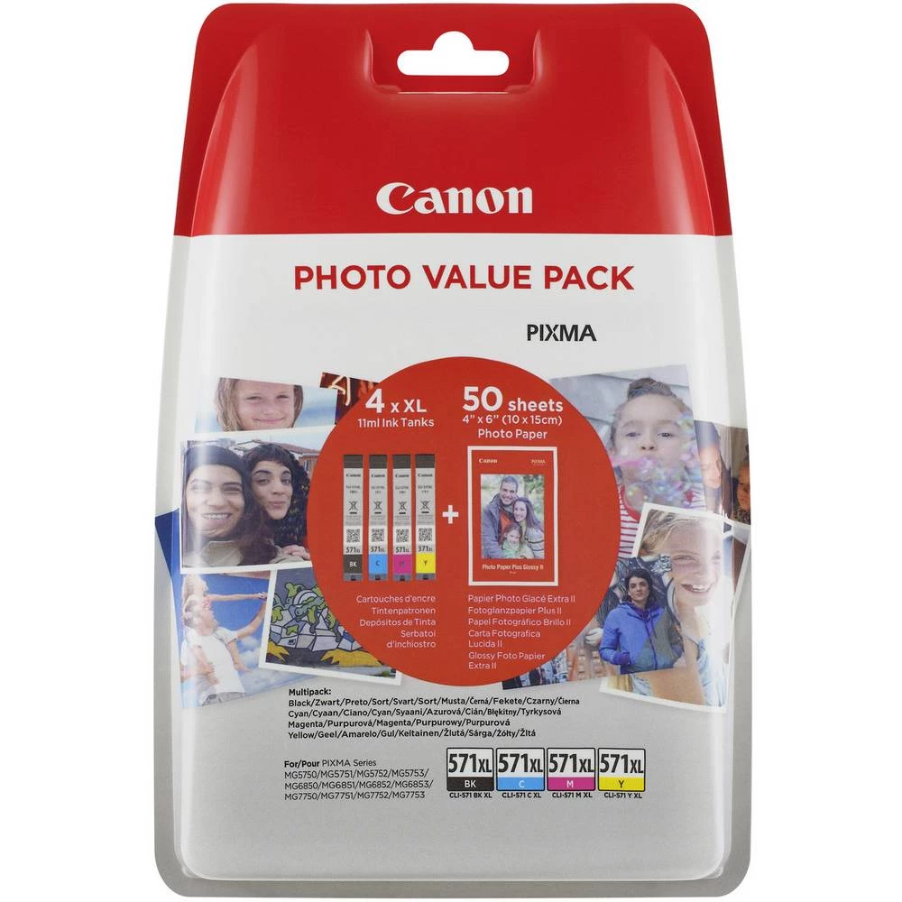 Canon Patrona tinte CLI-571XL C/M/Y/BK Photo Value Pack Original Kombinirano pakiranje Crn, Žut, Cijan, Purpurno crven 0332C005 slika