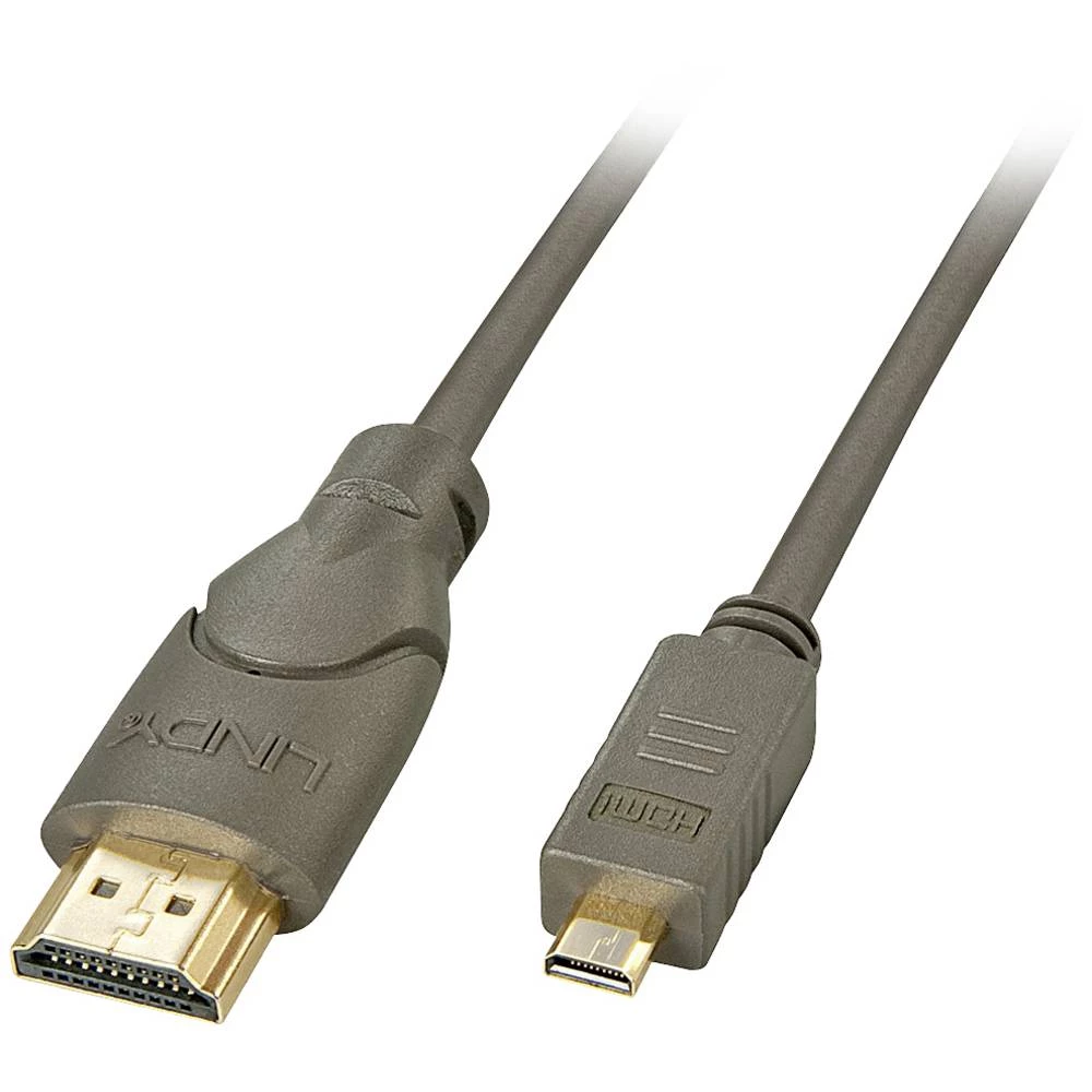 LINDY HDMI priključni kabel HDMI-A utikač, HDMI-Micro-D utikač 2.00 m siva 41353 okrugli, dvostruko zaštićen, pozlaćeni kontakti, UL certificiran, high speed  HDMI, Ultra HD (4K) HDMI HDMI ka slika