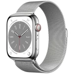 Apple Watch Series 8 GPS + Cellular 45 mm srebrno kućište od nehrđajućeg čelika sa srebrnom milanskom petljom Apple Watch Series 8 GPS + Cellular 45 mm kutija od nehrđajućeg čelika srebrna Milanese...